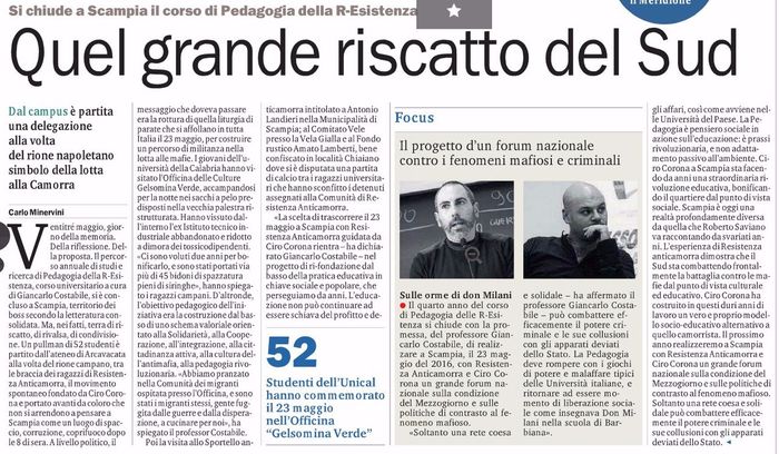 Gazzetta del Sud, pagina 38, cronaca del 3° Forum delle R-Esistenze Meridionali.