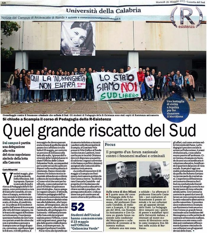 Gazzetta del Sud, pagina 38, cronaca del 3° Forum delle R-Esistenze Meridionali.