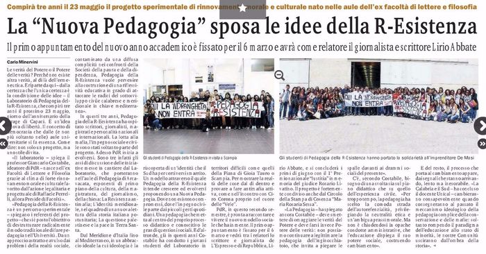 Gazzetta del Sud, pagina 24, 3°anno di Pedagogia della R-Esistenza.