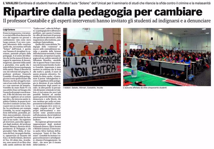 Gazzetta del Sud, pagina 25, 1° seminario del 2013.