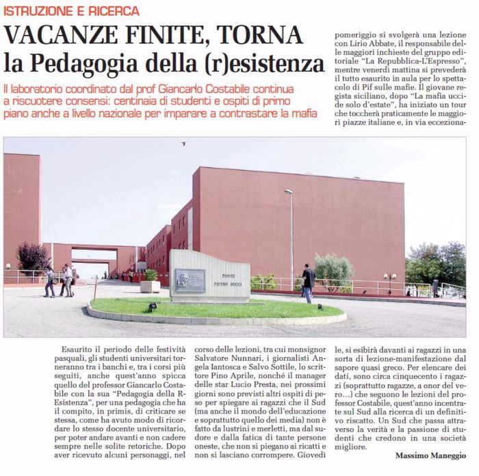 Cronache de Il Garantista, pagina 12, Pedagogia della R-Esistenza.