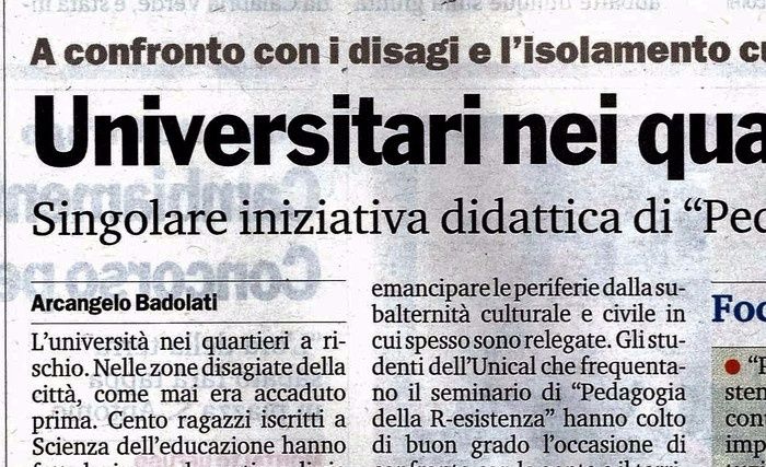 Gazzetta del Sud, pagina 23, Pedagogia della R-Esistenza nei quartieri popolari.