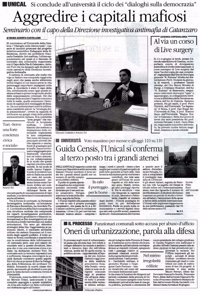 Il Quotidiano del Sud, pagina 20, PdR incontra il Capo della DIA di Catanzaro.