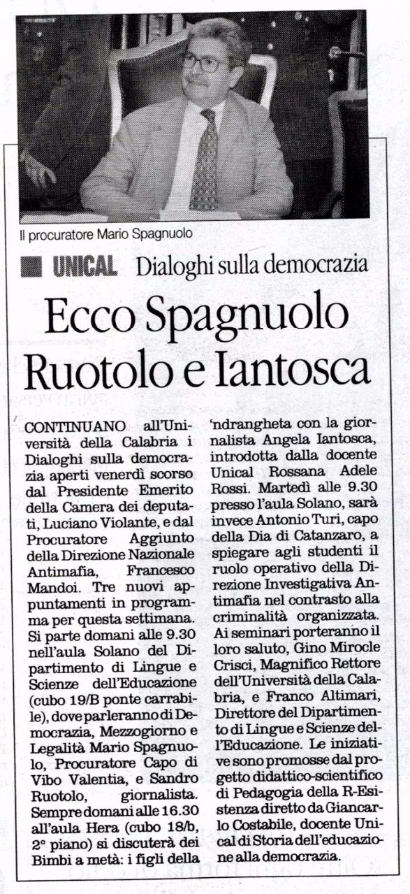 Il Quotidiano del Sud, pagina 14, i Dialoghi sulla democrazia.