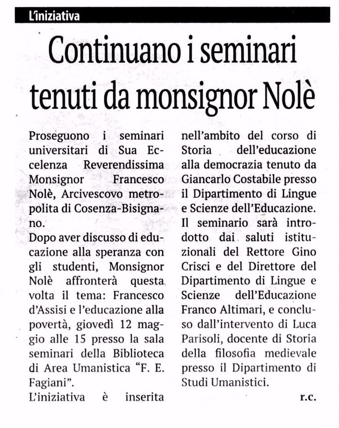 La Provincia di Cosenza, pagina 13, PdR incontra il Vescovo di Cosenza Nolè. 