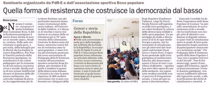 Gazzetta del Sud, pagina 38, PdR incontra la Boxe Popolare di Cosenza.
