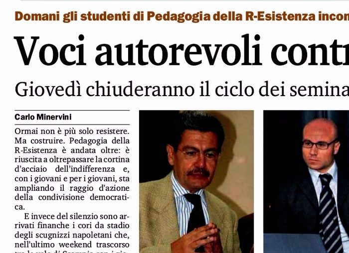 Gazzetta del Sud, pagina 20, seminario di Pedagogia della R-Esistenza.