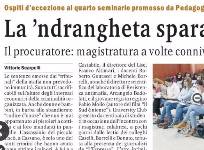 Gazzetta del Sud, pagina 23, seminario di Pedagogia della R-Esistenza.