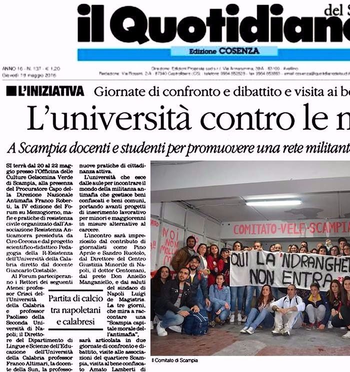 Il Quotidiano del Sud, 19 maggio 2016 - pagina 19, 4° Forum delle R-Esistenze Meridionali a Scampia.