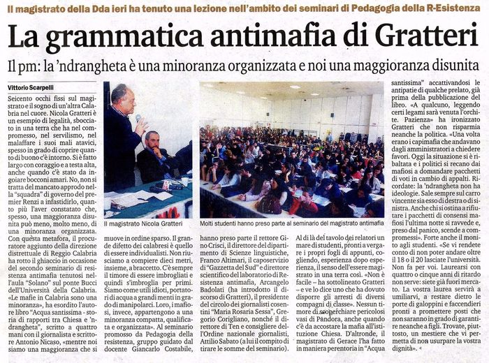 Gazzetta del Sud, pagina 23, PdR incontra il Giudice Gratteri.