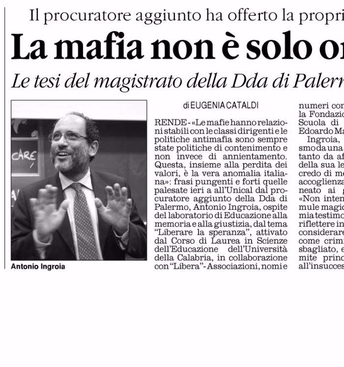 Il Quotidiano della Calabria, pagina 15, PdR incontra il Giudice Antonio Ingrioia.