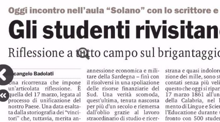 Gazzetta del Sud, pagina 27, PdR incontra Pino Aprile.