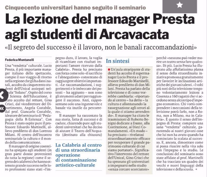 Gazzetta del Sud, pagina 23, PdR incontra Lucio Presta.
