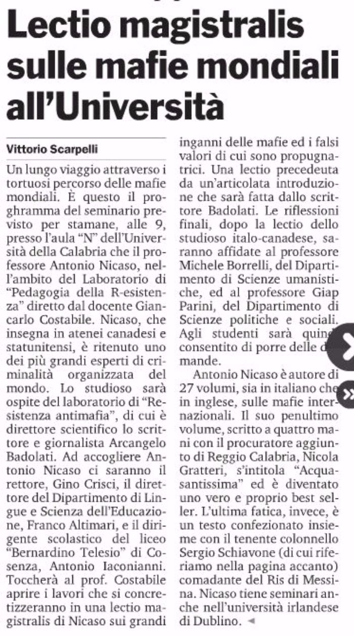 Gazzetta del Sud, pagina 16, PdR incontra Antonio Nicaso.
