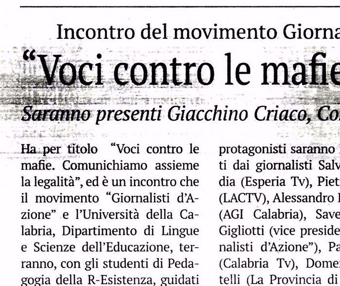 La Provincia di Cosenza, pagina 12, PdR e Giornalisti d'Azione.