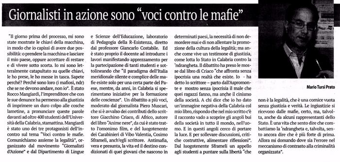 La Provincia di Cosenza, pagina 23, PdR e Giornalisti d'Azione.