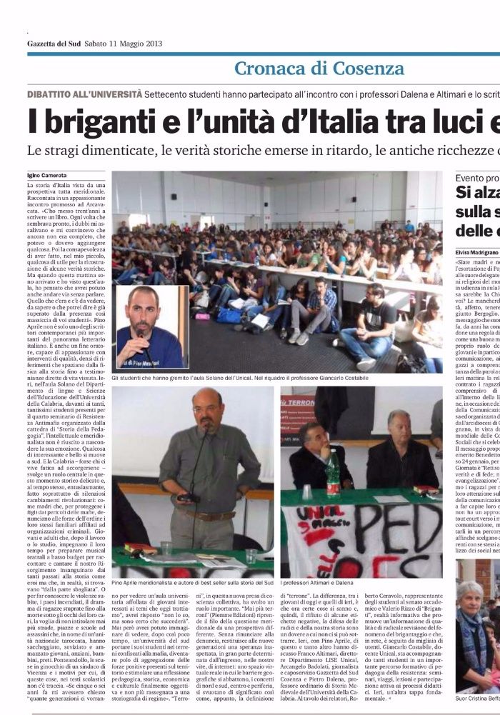 Gazzetta del Sud, pagina 27, Pdr e Pino Aprile.