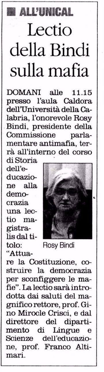 Il Quotidiano del Sud, pagina 19, PdR e Rosy Bindi.