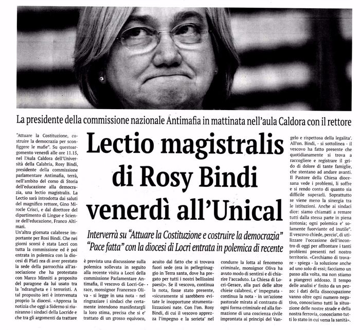 La Provincia di Cosenza, pagina 2, PdR e Rosy Bindi.