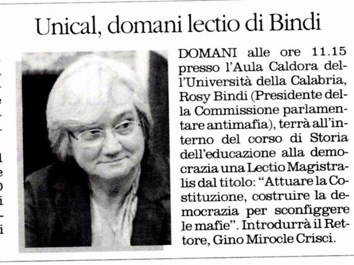 Il Quotidiano del Sud, pagina 23, PdR e Rosy Bindi.