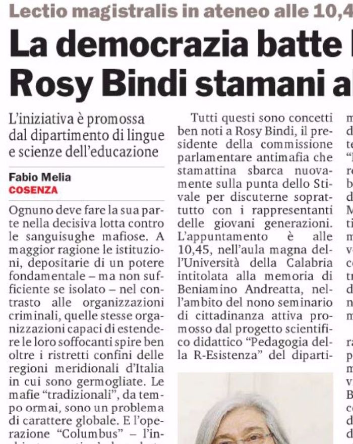 Gazzetta del Sud, pagina 21, PdR e Rosy Bindi.