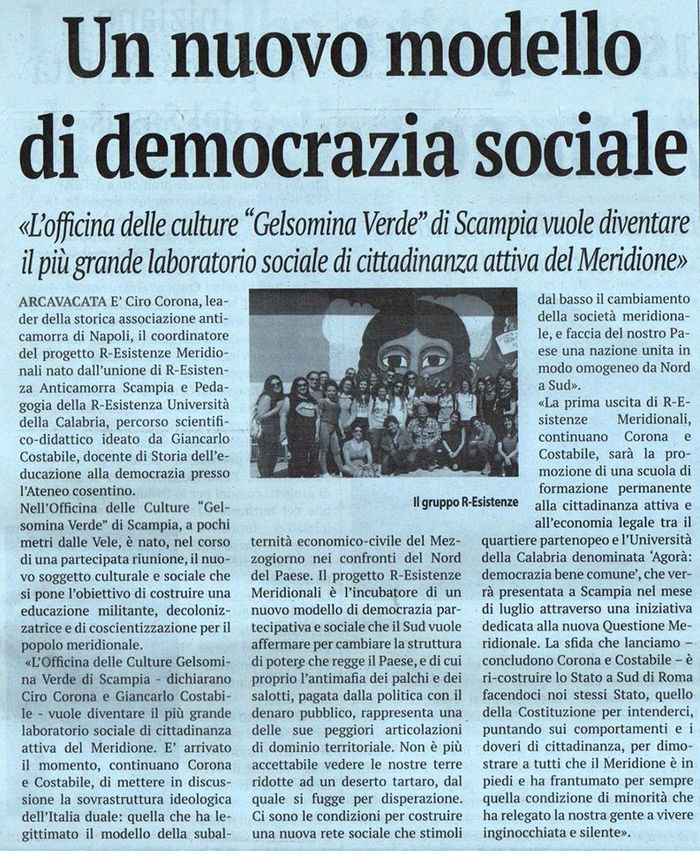 La Provincia di Cosenza, a pagina 13, racconta la nascita delle R-Esistenze Meridionali.