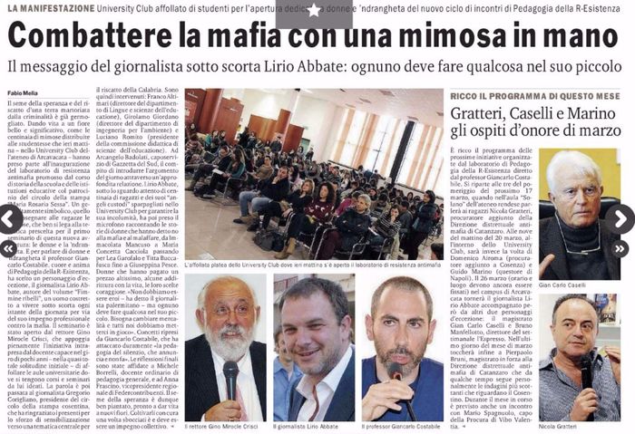 Gazzetta del Sud, pagina 28, il progetto 2014 di PdR.