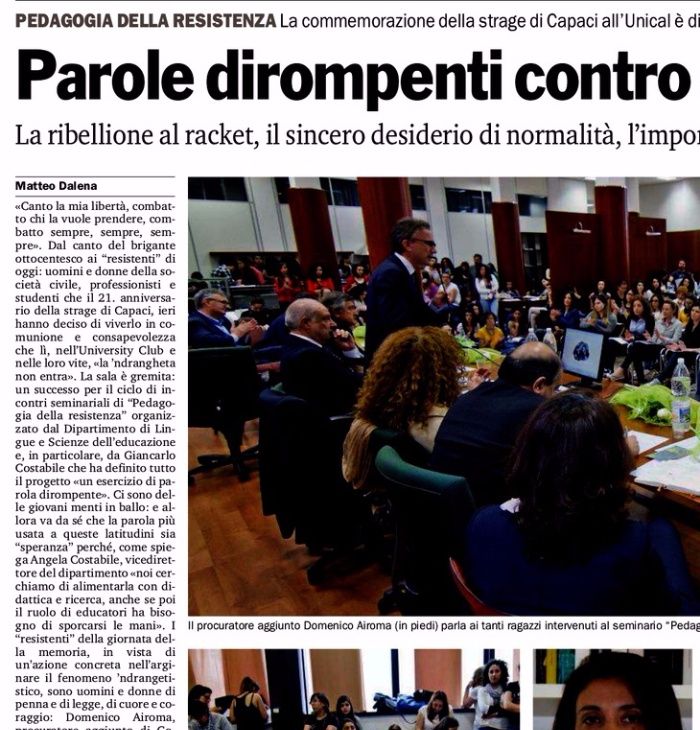 Gazzetta del Sud, pagina 31, 1° Forum anti 'ndrangheta all'Università della Calabria.