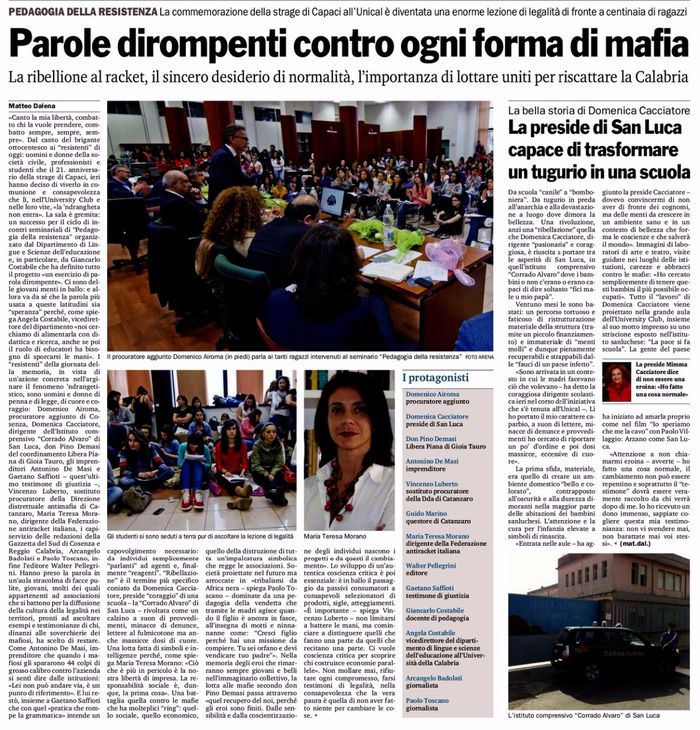 Gazzetta del Sud, pagina 31, 1° Forum anti 'ndrangheta all'Università della Calabria.