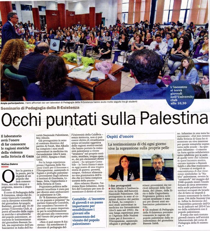 Gazzetta del Sud, pagina 36, PdR incontra l'Ambasciatore della Palestina in Italia.