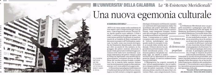 Quaderni del Sud, primo numero del 1 dicembre 2016, pubblicati sull'edizione nazionale de Il Quotidiano del SUD.