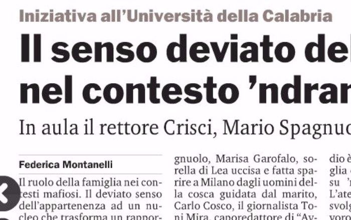 Gazzetta del Sud, a pagina 27, presenta il seminario con la sorella di Lea Garofalo.