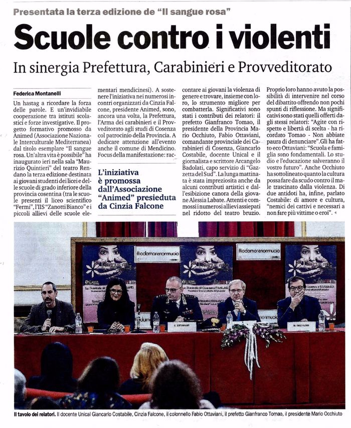 Gazzetta del Sud, pagina 30, racconta l'iniziativa della Prefettura contro la violenza di genere.