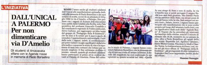 Il Garantista, a pagina 21, racconta la partecipazione degli studenti di PdR alla commemorazione palermitana di Borsellino.