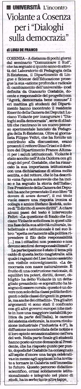 Il Quotidiano del Sud, pagina 6, Luciano Violante incontra gli Studenti di PdR.