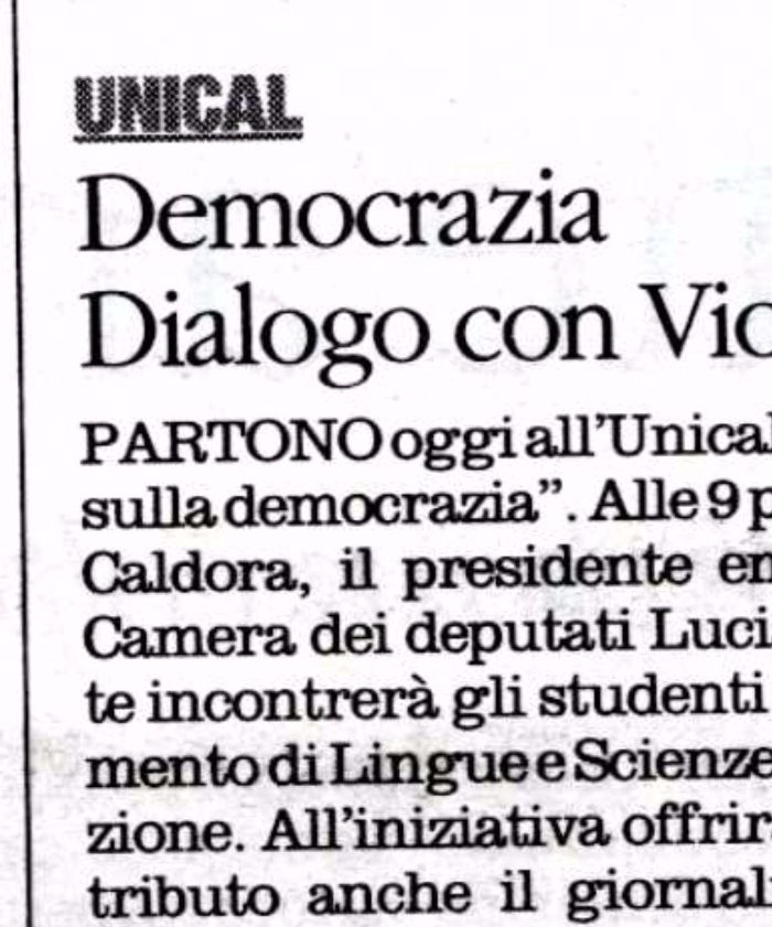 Il Quotidiano del Sud, a pagina 17, presenta il seminario con il Presidente Violante.