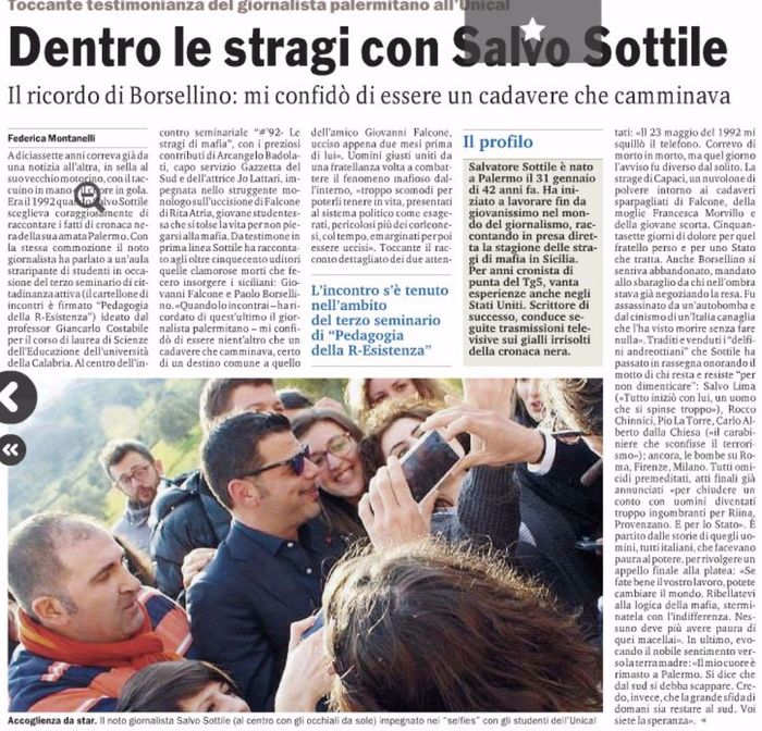 Gazzetta del Sud, a pagina 27, racconta il seminario con Salvo Sottile.
