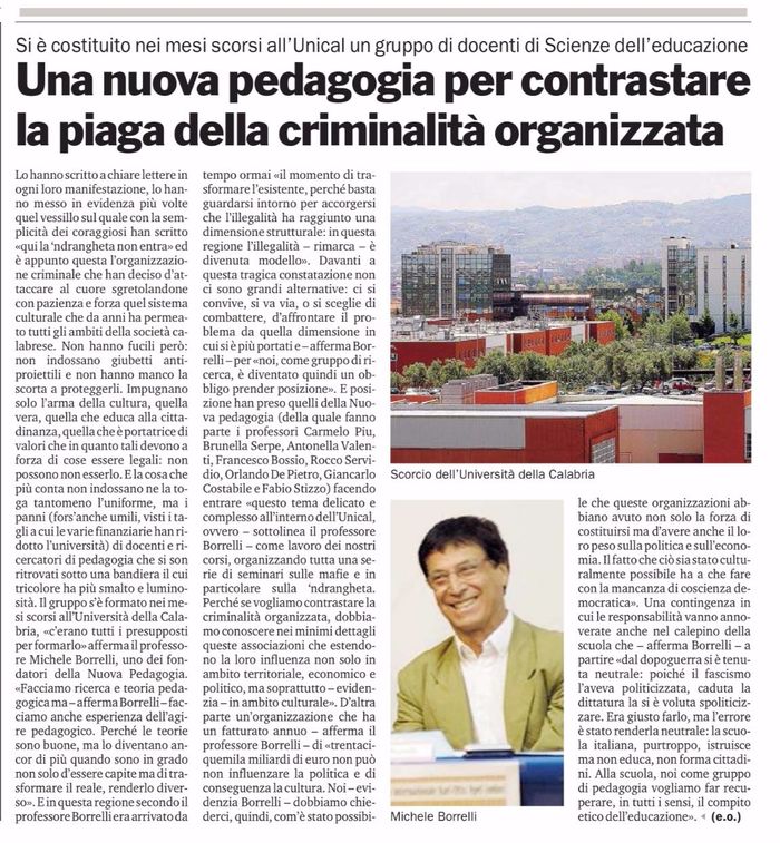 Gazzetta del Sud, a pagina 28, racconta la costituzione del primo nucleo di Pedagogia della R-Esistenza.