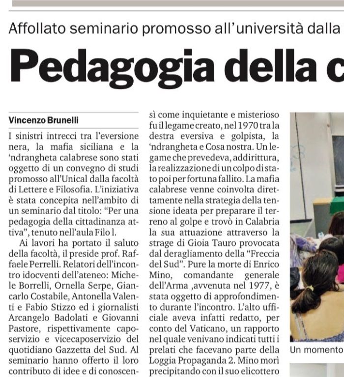 Gazzetta del Sud, a pagina 31, racconta il seminario di PdR.