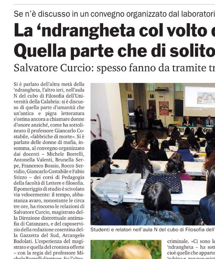 Gazzetta del Sud, a pagina 37, racconta il seminario tenuto dal Procuratore antimafia Curcio.