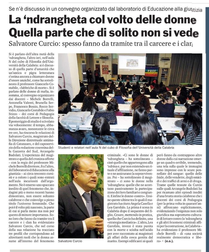 Gazzetta del Sud, a pagina 37, racconta il seminario tenuto dal Procuratore antimafia Curcio.