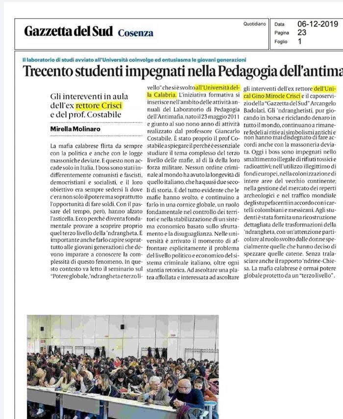 Gazzetta del Sud, 6 dicembre 2019, pag. 23 edizione cosentina.