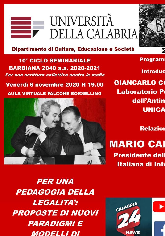 Locandina del webinar di apertura del decimo anno del progetto antimafia di Pedagogia della R-Esistenza.