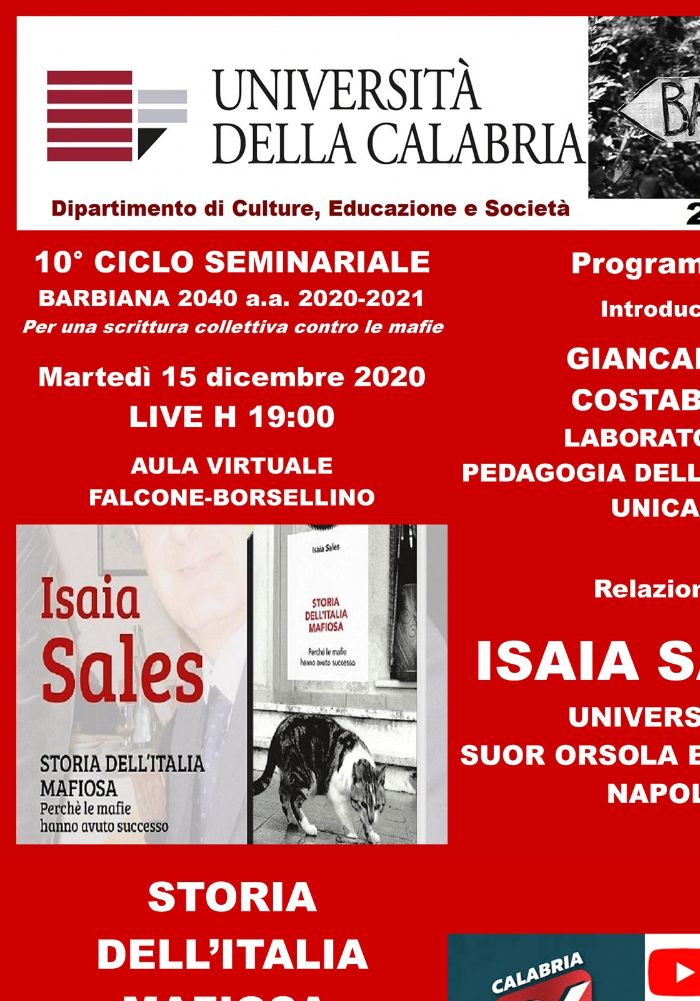 Locandina del webinar dedicato alla storia delle mafie italiane.