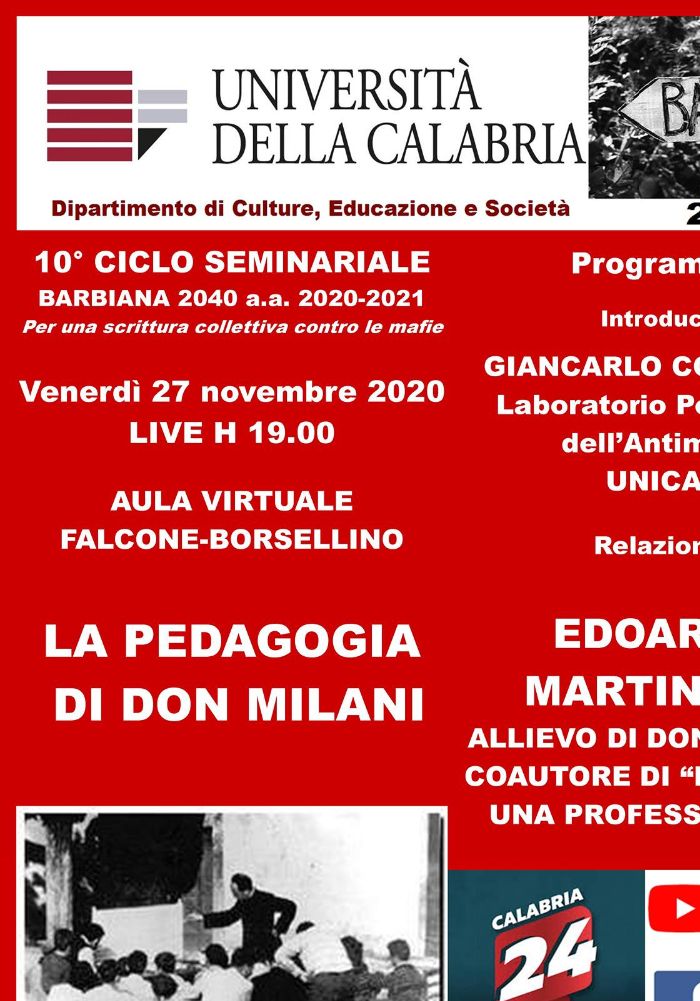 Locandina del webinar dedicato alla pedagogia di don Milani.
