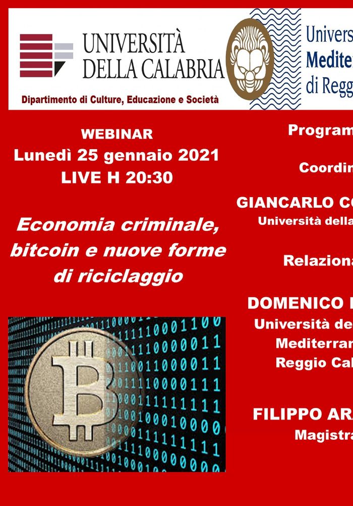 Locandina del webinar congiunto dedicato allo studio dell'economia criminale.