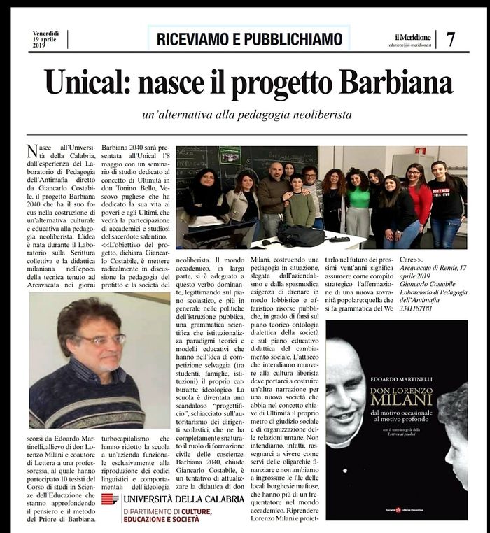 Il Meridione, 19 aprile 2019, pag. 7 edizione nazionale.